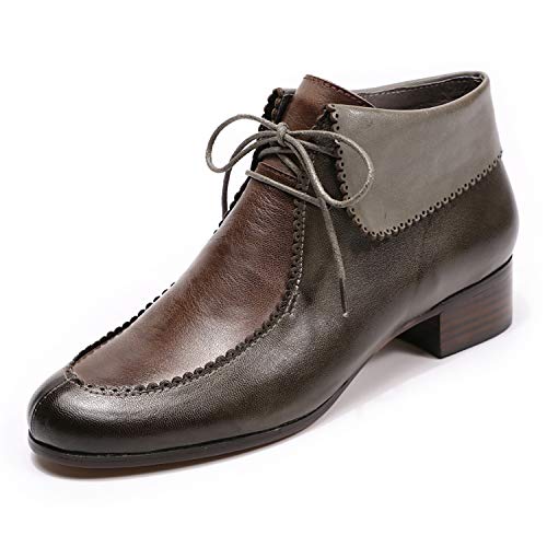 Mona flying Lace-up Leather Ankle Boots for Women Low Heel Fashion Tie up Dress Booties