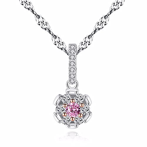 Collier pendentif rose en argent 925 et zircon de style cristal pour femmes