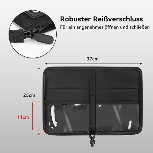 DADA LAB Fahrzeugmappe A5 Handschuhfach Organizer Auto, 4 Fach Stauraum, Reflektionsstreifen, Separates Kartenfach, Dokumentenmappe Schwarz