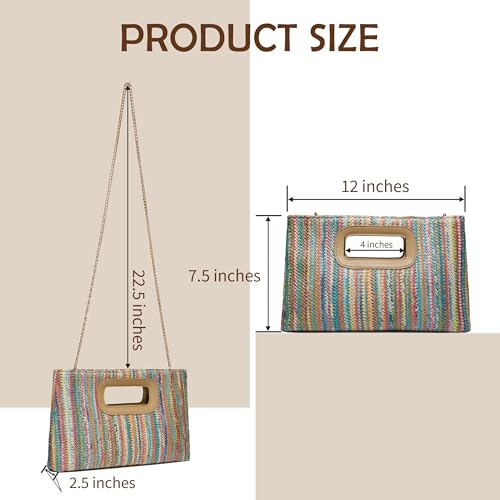 Convertible Trendy 2025 Faux Wicker & Raffia Clutch Purse for Women with Crossbody Strap in Neutral Tones2