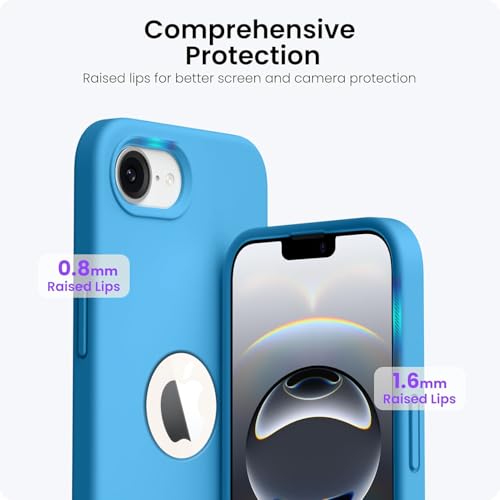 Image of Elzzi Microfiber Logo Cut Cover Compatible for iPhone 16e /17e Case Liquid Silicone Cases Full Body 4 Layer Protective Covers Shockproof Back Cover with High Raised Camera Lips (6.1 inch, Aqua Blue)