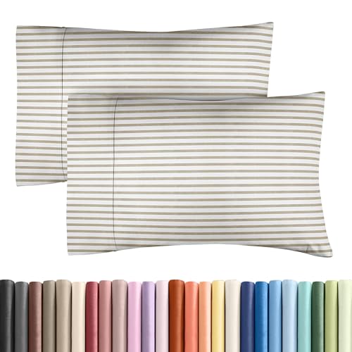 King Pillow Cases Set of 2 - Ultra Soft Hotel Quality Pillowcase Covers - Comfy, Cozy & Wrinkle Free - Shrinkage and Fade Resistant - Machine Washable Pillow Protectors - 2 Piece Set - Beige Stripes 2