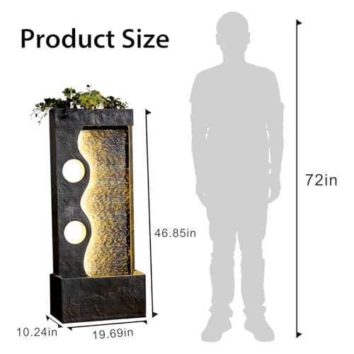 46.8" H Water Fountains Indoor Garden Waterfall Modern Fountain Outdoor with LED Lights Floor-Standing for Outside Garden, Patio, Backyard, Deck Decor, Pool, Porch, Landscaping, Balconies