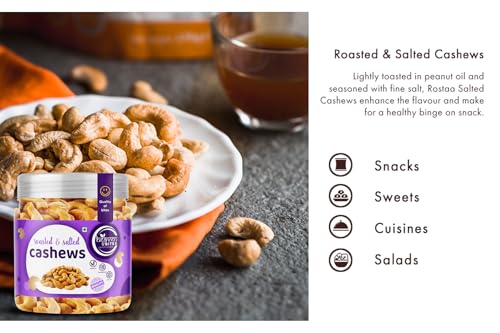 Image of Heaven Bites Premium Roasted and Salted Cashews 400GM | |AAA+ SIZE (W240 ) Whole Kaju Dry Fruits Rich in Protein Fibre | Healthy Snacks | 100% Natural Cashew Nuts | Festive Snacking | Magnesium and Phosphorus | Crunchy & Delicious