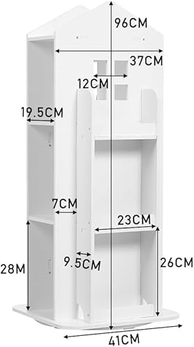 Neo House Shaped 360° Rotating Kids' Children's Freestanding Bookshelf Bookcase 10 Shelf Shelve Space‑Saving Design (White) - Image 2