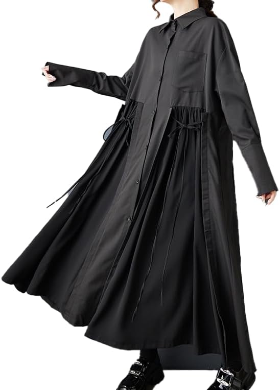 ellazhu Women's Shirt Dress Lapel Button Down Oversize Long Sleeve Solid GZ603 A