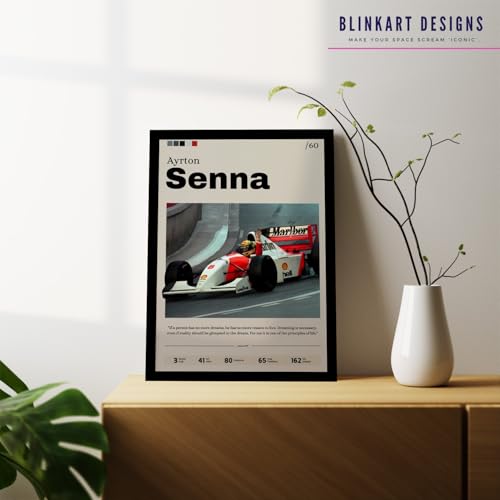 Image of BLINKART Ayrton Senna | F1 Racing Player | Synthetic Wood Photo Framed Wall Hanging Poster Room & Office Bedroom Living Boys And Girl Room Home Wall Hanging | Decorative Wall Art for Motorsport Fans | 13x10 Inches