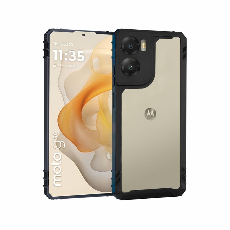 Image of AIBEX Crystal Clear Back Cover Case for Motorola G05 | Shockproof Design | 360 Protection | Non-Yellowing Transparent Back | Slim Fit TPU & PC Hybrid Case with Black Bumper