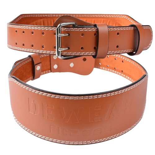 Leather Weight Lifting Belt, 4”& 6”Padded Lumbar Back Support, 10 Adjustable Holes, Gym Weight Belt Ideal for Deadlift, Powerlifting, Bodybuilding and Squat (4-Inch Brown, L (24'-35'))