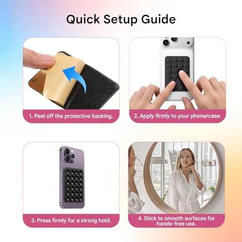 Image of Humble Suction Phone Sticker Silicone Grip, Sticky Phone Mount, Hands-Free Mobile Holder, Reusable Anti-Slip Stand for Mirror, Glass, Tile, Shower, All Smartphones for Selfies & Videos (Pack of 3)