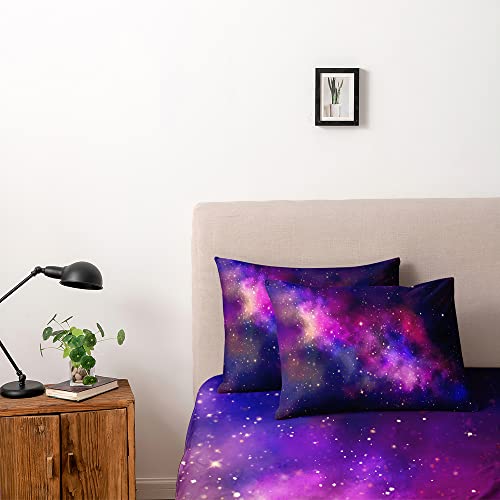 Holiyjog Galaxy Duvet Cover Space Bedding Set Queen Size For Teen Kids, For Boys And Girls Purple Bed Set Printed With 1 Comforter Cover And 2 Pillowcases #TOP1