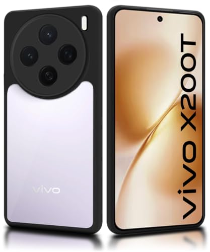 Image of WOW IMAGINE Shockproof Hybrid Back Cover for Vivo X200T 5G | Hard Slim fit Back Case | PC & TPU | Clear Transparent Case - Black