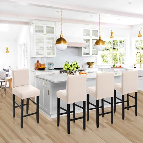 Image of YISUN Waterproof Bar Stool Covers, Pu Leather Counter Chair Cover Removable Washable Barstool Slipcovers, Stretch Pub Tall Chair Covers with Backs (4 Pack, Pale Beige)