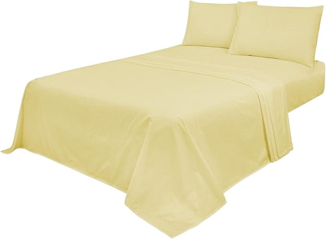 VL Easy Care 4-Piece Bed Sheet Set, Fitted Sheet, Flat Sheet, 2 Pillowcases, Poly Cotton Percale (Lemon, Single)
