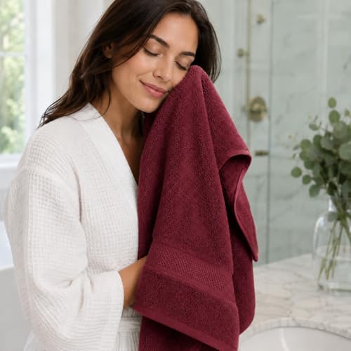 Image of Sulfar 100% Combed Cotton, Quick Drying Highly Absorbent Thick Bathroom Towels, Luxury Bath Towel Set (Pack of 2, 70 X 140 cm) - 600 GSM (Red Wine)