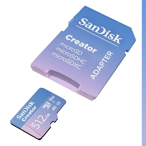 Image of SanDisk 512GB Creator microSD UHS-I Card with SD Adapter - for Cameras and Drones, 4K, 5.3K, A2, V30, U3, 3 Months of Adobe Lightroom Included - SDSQXAV-512G-GN6MS