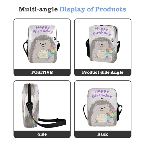 Happy Birthday Hedgehog Grey messenger bags for women crossbody bag men Cross Body Purses Adjustable Strap for Travel Shopping4
