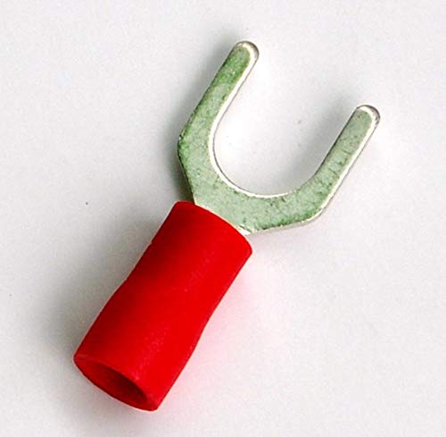 Davitu (1000 pcs/lot) Crimp Spade Wire Connector, 22~16AWG, 1/4, 19AMP, Red, Fork Terminal.