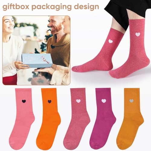 Image of Corlap Women's Cotton Crew Calf Socks - 5 Pairs Ankle High Dress Casual Socks, Fun Cute Heart Gifts for Mom Mother
