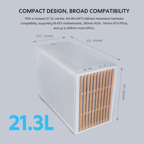 Image of Lian Li B4-mATX 21.3L PC Case, 358mm GPU, 360 AIO, 2 Slim Fans, White Wood | 2 Pre-Installed 120mm Slim Top Fans, Supports 360mm AIO, 140mm ATX PSU, Horizontal /Vertical Setup, Small Form Factor (B4W-WD)