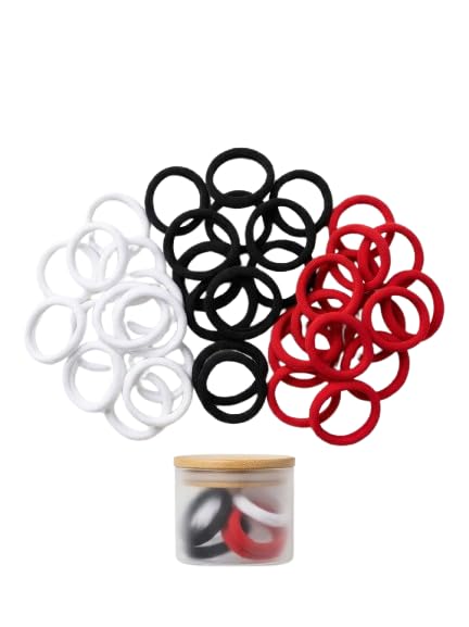 Elastic Hair Ties Set, Black, White and Red, Pack of 30, Set-1 | Soft Fabric Band, No-Snag Design, Multicolour Pack, Ponytail Holder, Reusable Storage Box-image-19