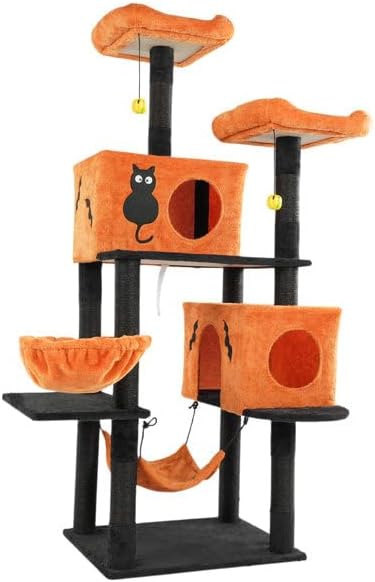 WhatDaDog Black and Orange Halloween Medium Cat Scratcher Tree Halloween Cat Tree Cat Post