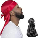 2ピース シルキーデュラグパック メンズ レディース ウェーブ、プレミアムサテンデラックスデュラグ ダンス 衣装 光沢 (レッドブラック) [並行輸入品]