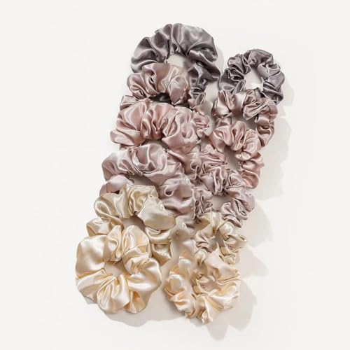 12 Pieces Silk Scrunchies for Women - Satin Scrunchies for All Hair Types and Textures, No Crease Hair Ties for Girls, Perfect for Day or Night