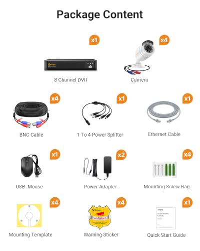 Miniatura 8 de Anlapus 1080p Cctv Kit Sistema De Vigilancia 8 Canales H.265 Videograbador Dvr Con 4 Cámara De Seguridad, Sin Disco Duro, Visión Nocturna, Alarma Email