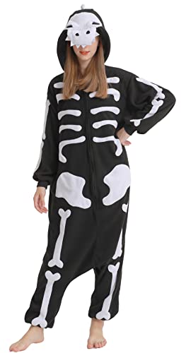 SAMGU Skeleton Dinosaur Onesie Adult Halloween Christmas Cosplay Costume One Piece Pajamas for Men Women Medium