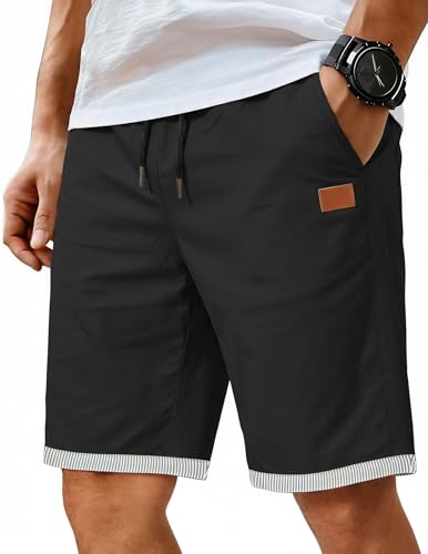 Image of COOFANDY Mens Casual Shorts Cotton Elastic Waist Drawstring Shorts Lightweight Summer Beach Shorts
