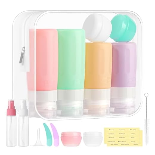Morfone Botellas de Viaje de Silicona,Botella de Viaje 16 Piezas Aprobado por la TSA Botes Viaje Rellenado Juego a Prueba de Fugas para Champús, Loción y Artículos de Tocador, FDA Certified BPA Free