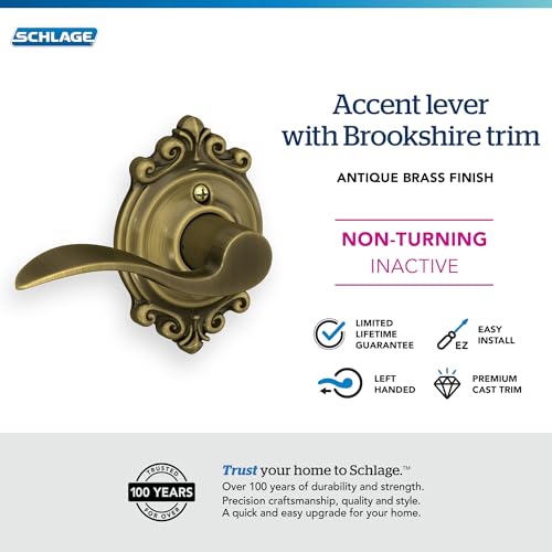 Image of SCHLAGE Accent Lever with Brookshire Trim Non-Turning Lock in Antique Brass - Left Handed - F170 ACC 609 BRK LH