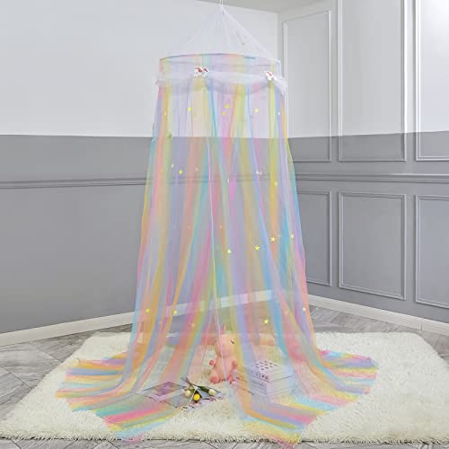 Fiobee Bed Canopy For Girls Canopy Bed Curtains Mosquito Net Princess Room Décor With Stars For Baby Crib Kids Bedroom, Rainbow #TOP3