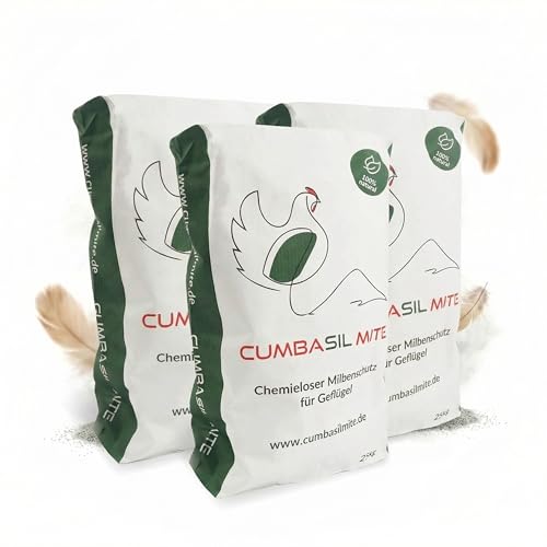 Cumbasil Mite Lot de 3 bains de poussière pour poules, 25 kg, poudre de bain de sable contre les acariens, anti-acariens, protection naturelle contre les acariens, poudre