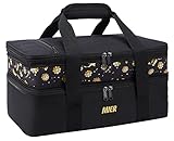 MIER Insulated Double Casserole Carrier Bag for Lasagna Lugger, Potluck Parties, Picnic, Beach, Fits 9 x 13 Inches Baking Dish, Casserole Dish, Expandable, Black
