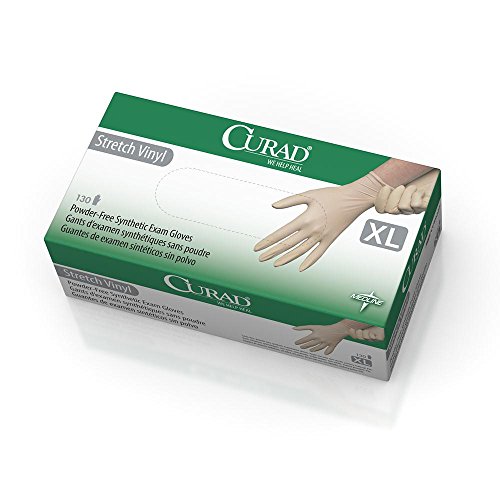 Curad Stretch Vinyl Exam Gloves, Latex Free, 9 inch Length, X-Large, 130 Count