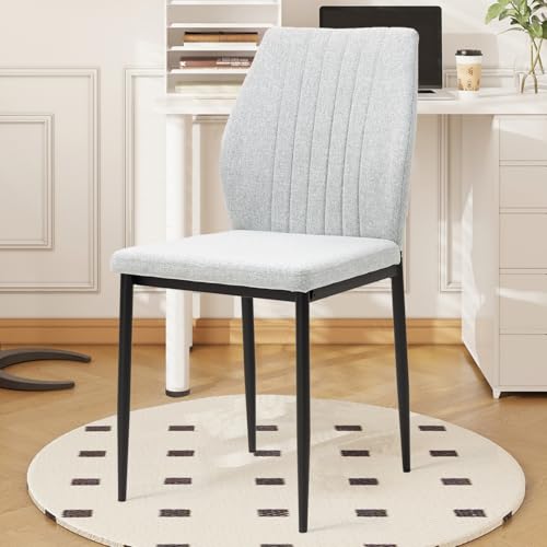 BRTHORY Dining Chair Upholstered Wooden Dining Room Chair, PU Leather Mid Century Modern Fabric Kitchen Chair with Metal Legs for Dining Room/Kitchen/Restaurant/Hotel- Light Gray