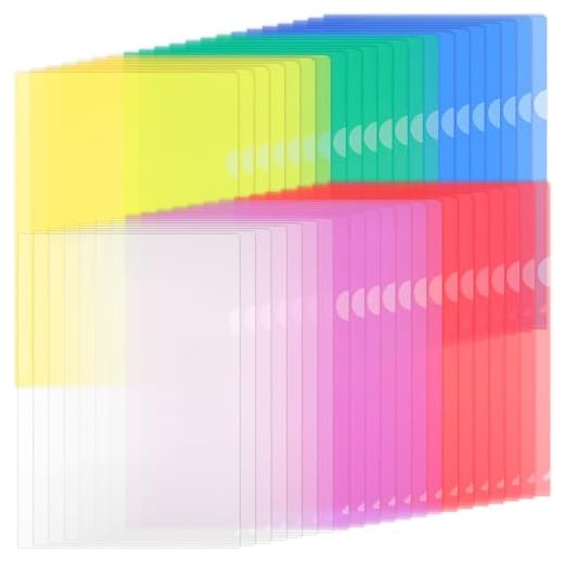 ZCZN Carpetas Plastico, 42 Unidades Archivo Portadocumentos A4, Bolsa para Escuela, Hogar, Oficina, 31 x 22 cm, Color Transparente, Azul, Verde, Amarillo, Rojo, Morado