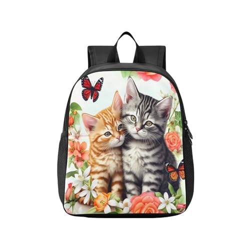 Cats Roses Floral White Kids Backpack for Boys Girls Lightweight Travel Daypack Rucksack for Students School