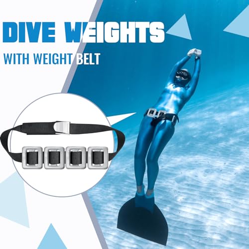 Image of Tellegloww 4 Pcs Dive Weights for Scuba with 1 Pcs Scuba Diving Weight Belt Set Scuba Weights Nylon Long Scuba Weight Belt with Metal Quick Release Buckle for Summer Free Diving Spearfishing