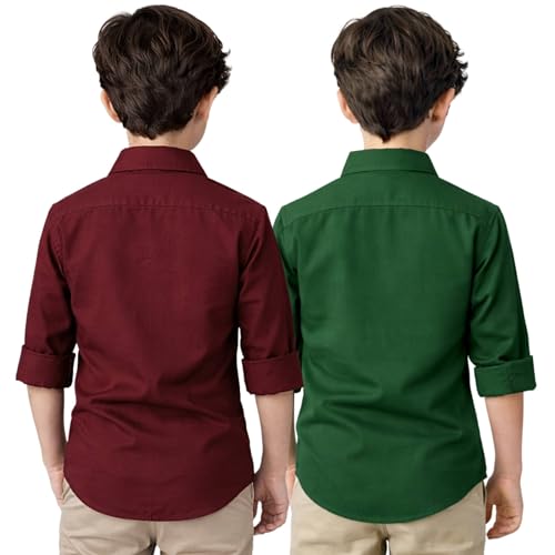 Image of YYQ Pack of 2 Boys Cotton Blend Shirts - Full Sleeve Casual, Soft & Comfortable Spread Collar Shirts