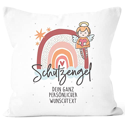 SpecialMe® Kissen-Bezug Schutzengel Regenbogen personalisierbar mit Wunschtext Geschenk eigene Worte Glücksbringer Weiss-rot Standard