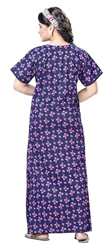 Image of Keyocean Women's Cotton Printed Nighty Night Gown Maxi Free Size (Pack of 2) Red & Navy Blue