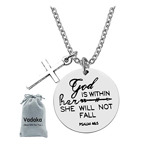 Christian Necklace Religious Verse Gift Prayer Charm Necklace Faith Religious Jewelry for Women Girls God Is Within Her She Will Not Fall Necklace Gift for Birthday Christmas