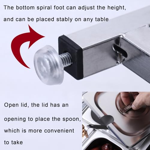 Dispenser telescopico per alimenti in acciaio inox, altezza regolabile per una facile preparazione di condimenti e ingredienti, perfetto per cucine da ristorante e cucina casalinga