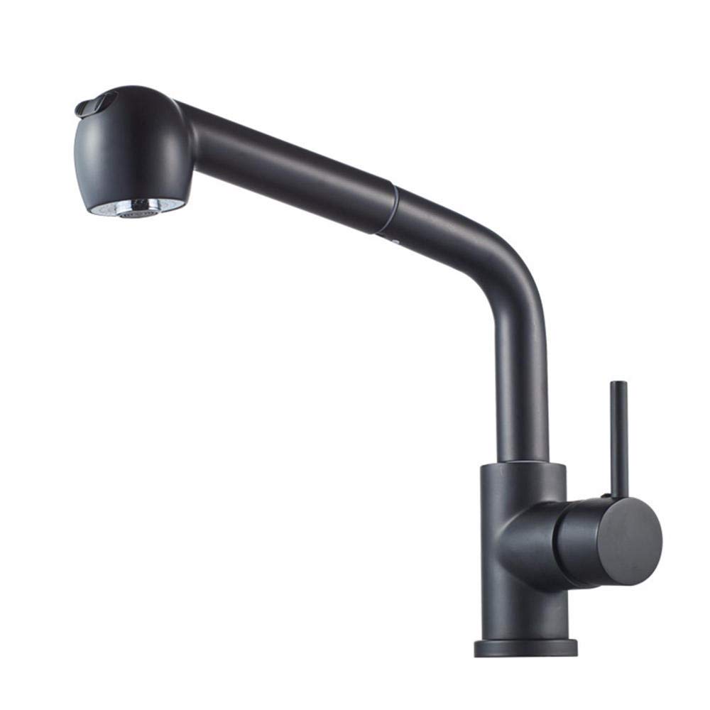 Robinet de cuisine noir en laiton avec douchette extractible pour évier monotrou