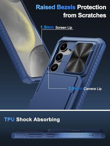 Image of Vihibii PC For Samsung Galaxy S24 Back Cover With Card Holder (4 Cards) & Slide Camera Cover & Kickstand, Hard Case For Galaxy S24 5G 6.2 inch 2024, Blue