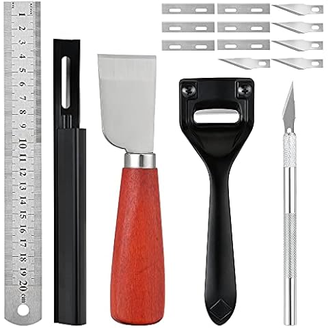 16Pcs Metal Leather Skiver Set, Worldity Convenient Leather Strap Cutter with 1Pcs Measuring Ruler, 4Pcs Sharp Skiver and 6Pcs Replacement Skiver Blades for DIY Leather Craft, Making Leather Cover