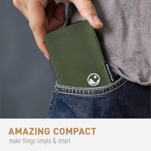 Image of Minimalist Slim Wallet for Men, Heavy Duty Ripstop Nylon Trifold Wallet, Water Resistant Durable Front Pocket Wallet with Elastic Band, Large Capacity, Includes 1 RFID Blocking Card, Green